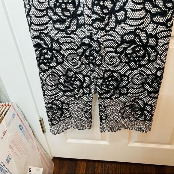 Nicole Miller Floral Lace Overlay Multicolor Side Stripe Midi Dress Black M - Picture 9 of 12